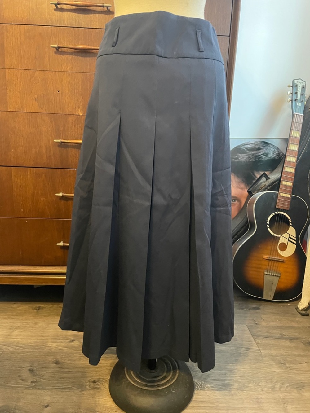 A-line Pleated Navy Midi Skirt - Picture 2 of 6